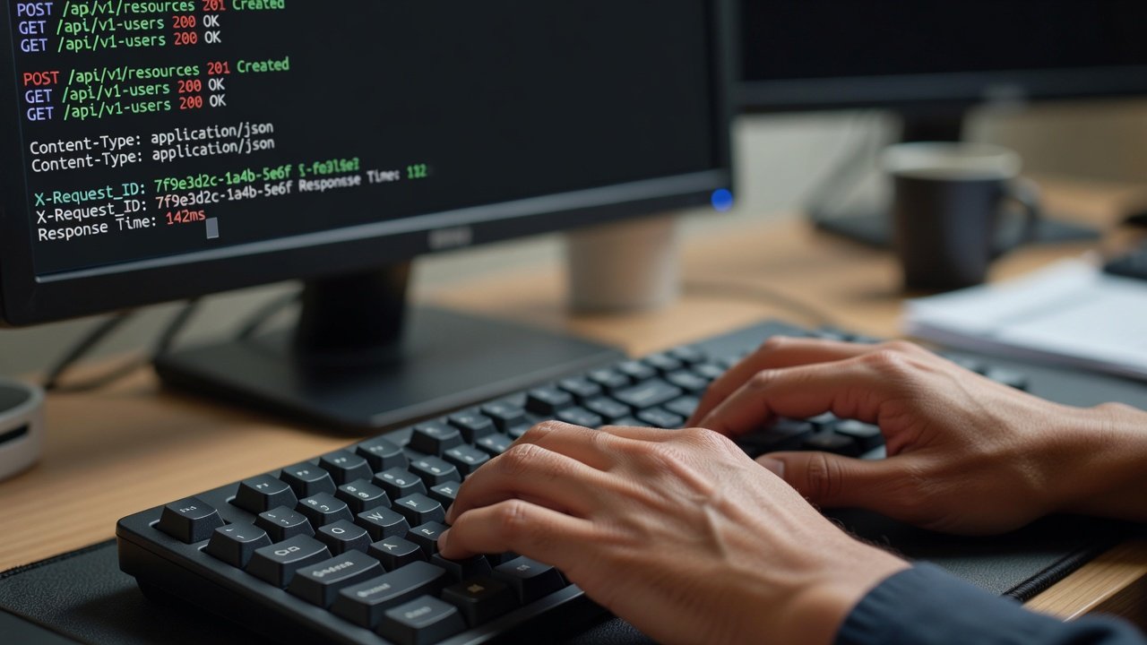 Terminal screen showing API response logs with error codes and debugging output