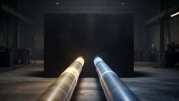 Abstract concept art of two parallel data pipelines branching from a shared warehouse block