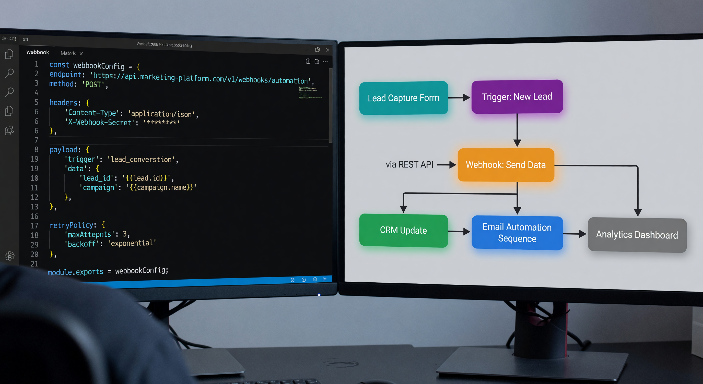 Webhook configuration code with marketing automation flow
